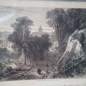 Antique ( 1870 ) Landscape Art Print ( Wood Engraving in Black and White